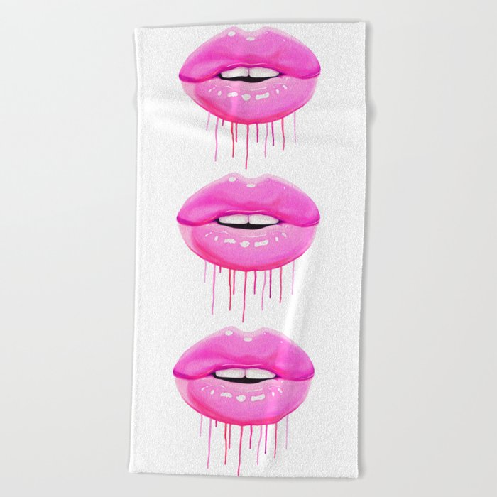 Pink lips Beach Towel
