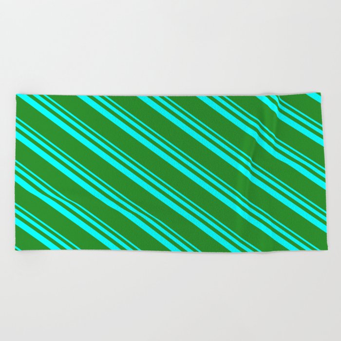 Aqua & Forest Green Colored Lines/Stripes Pattern Beach Towel