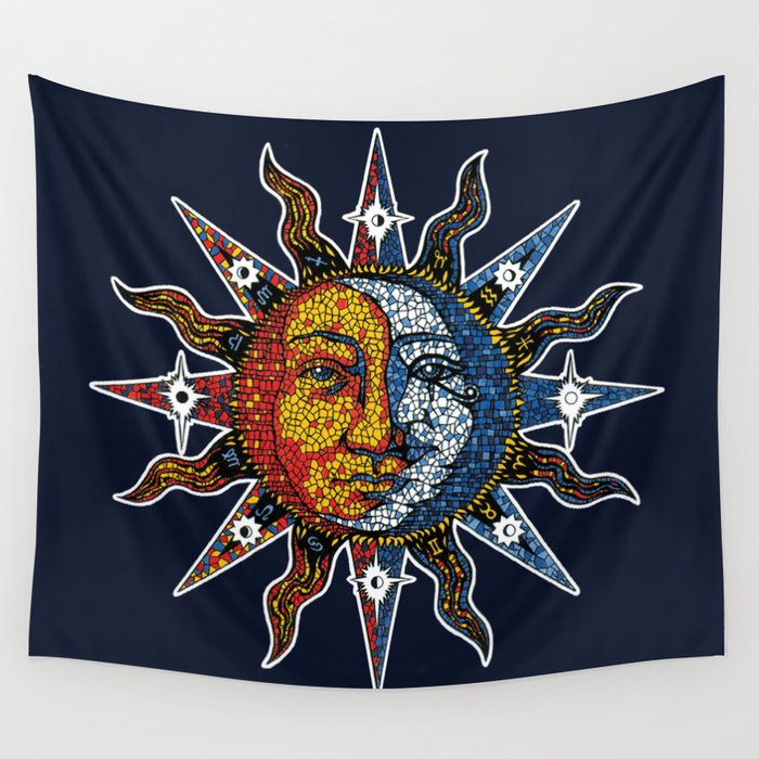 Celestial Mosaic Sun and Moon Wall Tapestry