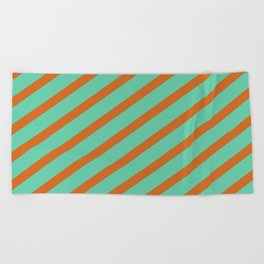 [ Thumbnail: Aquamarine & Chocolate Colored Stripes/Lines Pattern Beach Towel ]