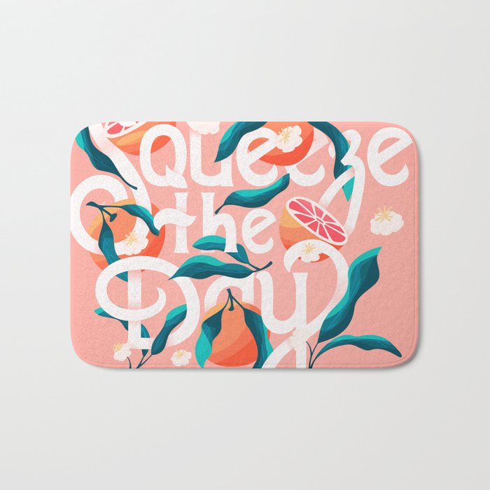 Squeeze The Day Lettering Illustration With Oranges VECTOR Bath Mat