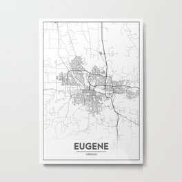 Minimal City Maps - Map Of Eugene, Oregon, United States Metal Print | Line, World, Black, Street, Poster, Art, Urban, White, Eugene, Map 