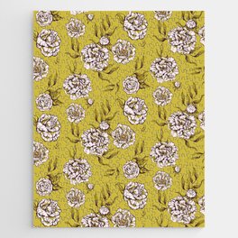 Yellow Vintage Garden Flower Power Floral Pattern Jigsaw Puzzle