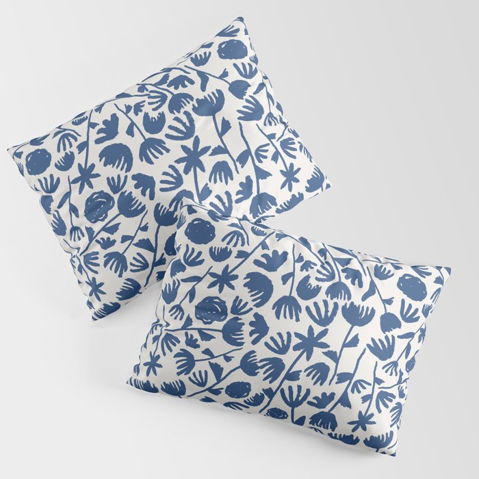 Dark Blue Floral Pattern Pillow Sham
