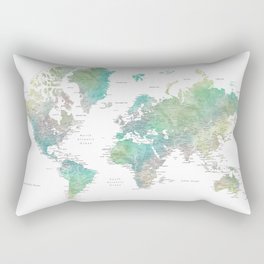 Watercolor world map in muted green and brown Rectangular Pillow