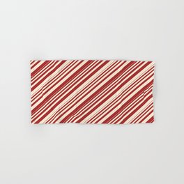 [ Thumbnail: Brown & Beige Colored Lined Pattern Hand & Bath Towel ]