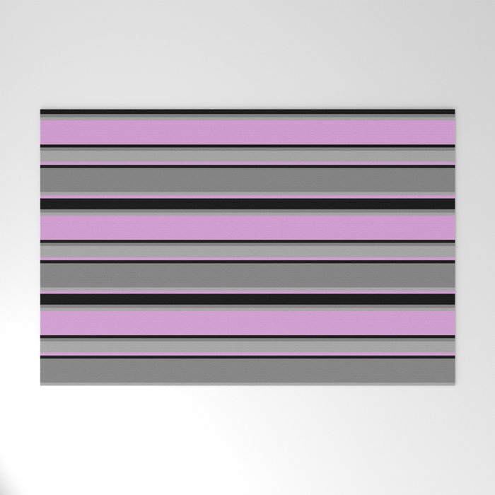 Plum, Black, Gray, and Dark Grey Colored Striped/Lined Pattern Welcome Mat