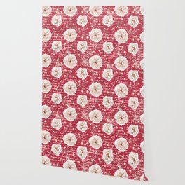 Shabby-Chic Watercolor Roses on Red Wallpaper