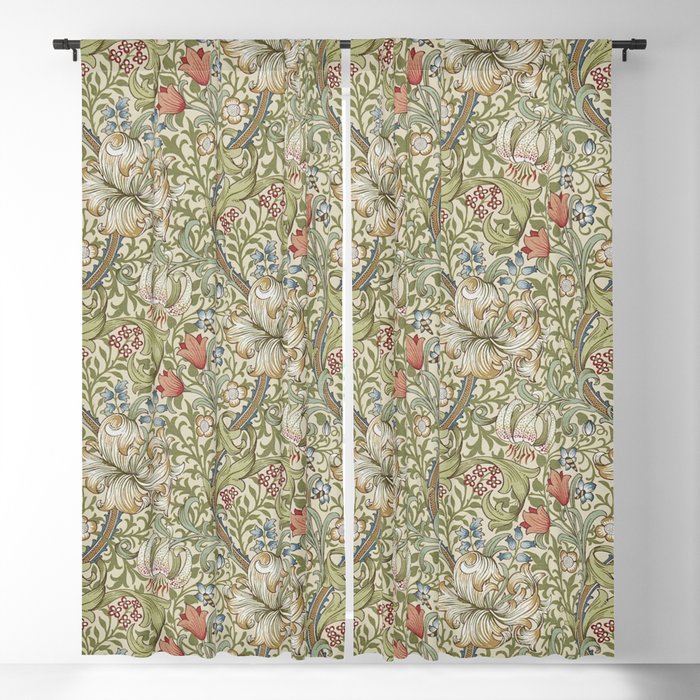 William Morris Golden Lily Minor Green Gold Vintage Pattern  Blackout Curtain