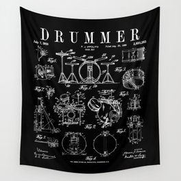 Drum Set Kit Vintage Patent Drummer Drawing Print Wall Tapestry