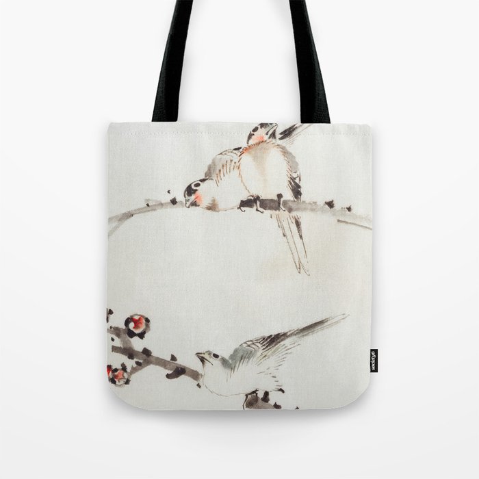 Three Birds Perched on Branches - Hokusai Tote Bag