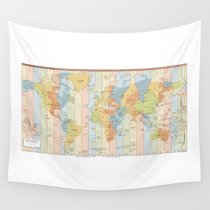 Standard Time Zones of the World Map Wall Tapestry by The Arts Society6