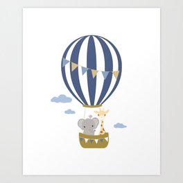 Hot Air Ballon Friends - Giraffe and Elephant Art Print