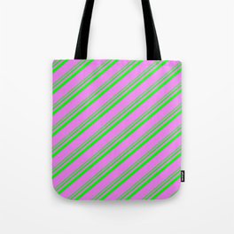 [ Thumbnail: Lime and Violet Colored Striped Pattern Tote Bag ]