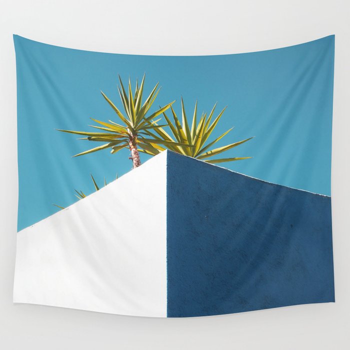 Cactus blue white Wall Tapestry