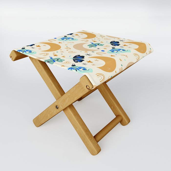 Moths and Moons - Yellow & Teal Folding Stool