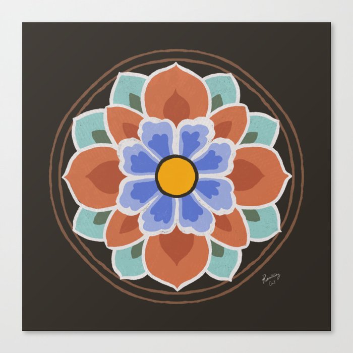 Korean Flower Motif // Brown  Canvas Print