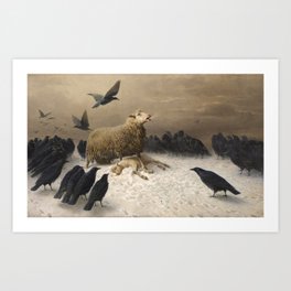 August Friedrich Albrecht Schenck - Anguish Art Print | Crow, Painted, Anguish, Sheep, Acrylic, Raven, Augustfriedrich, Painting, Lamb, Schenck 