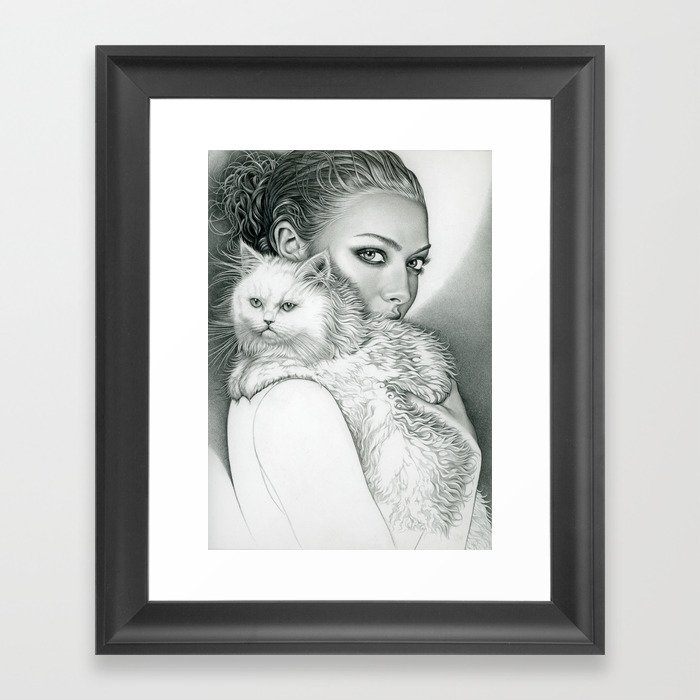 Actress with disappointed cat Framed Art Print