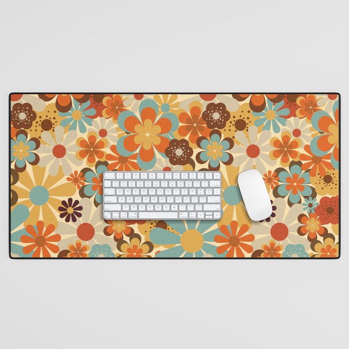 70 s Retro Floral Patterned Prints Desk Mat by Megan Morris Society6