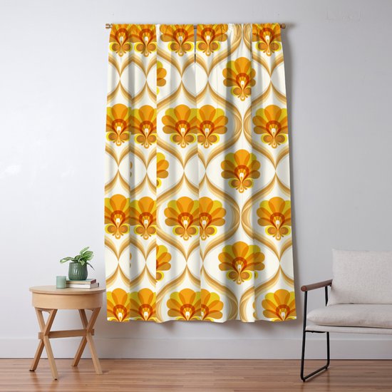 Ivory, Orange, Yellow and Brown Floral Retro Vintage ...