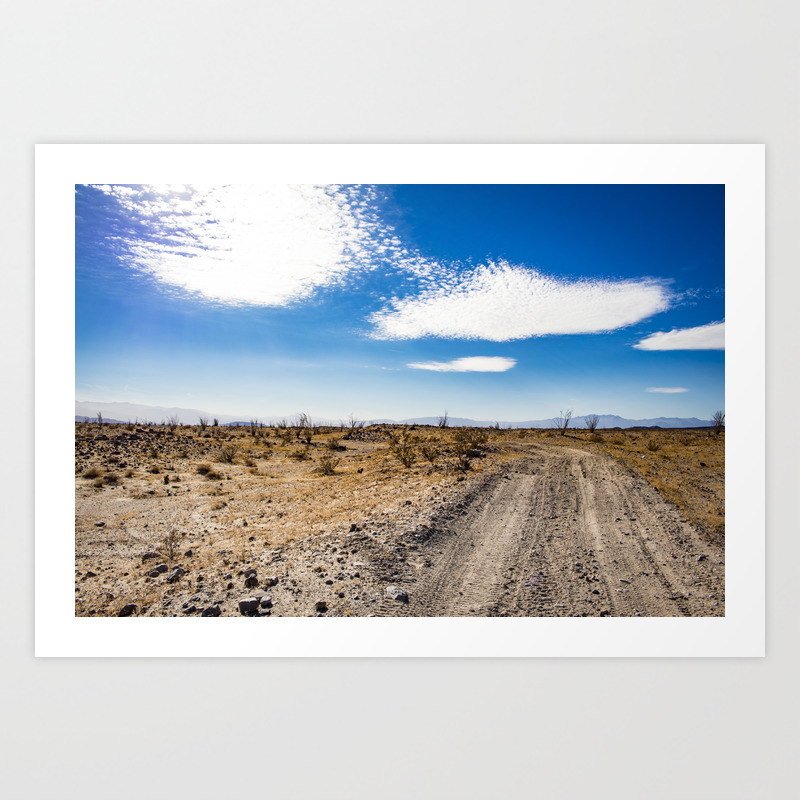Lonely Dirt Road Cutting Through The Barren Desert In The Anza Borrego Desert State Park Art Print By Fourheronsstudios Society6