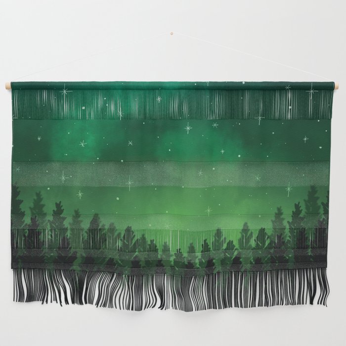 Stars in Space Over Forest (green) Wall Hanging