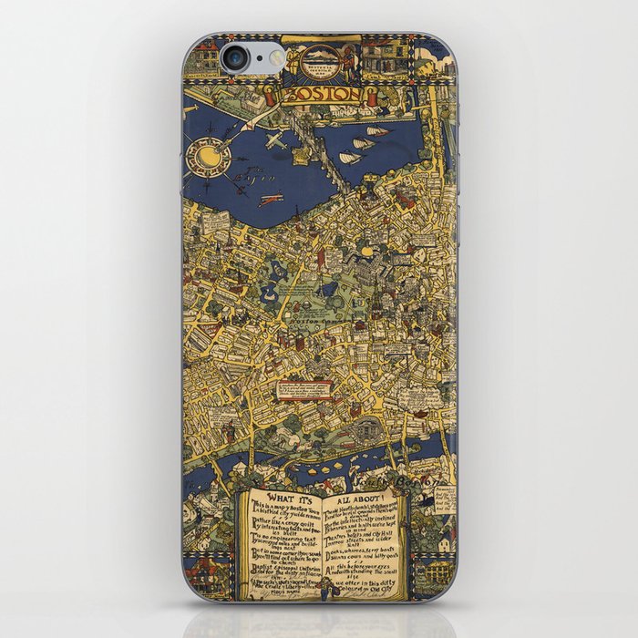 Boston Map - Vintage Illustrated Map iPhone Skin