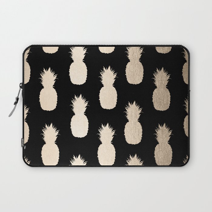 Gold Pineapples Pattern Black Laptop Sleeve