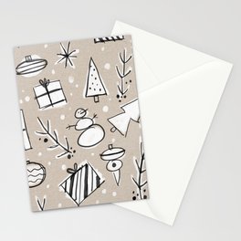 Christmas White and Kraft Sketches Stationery Cards