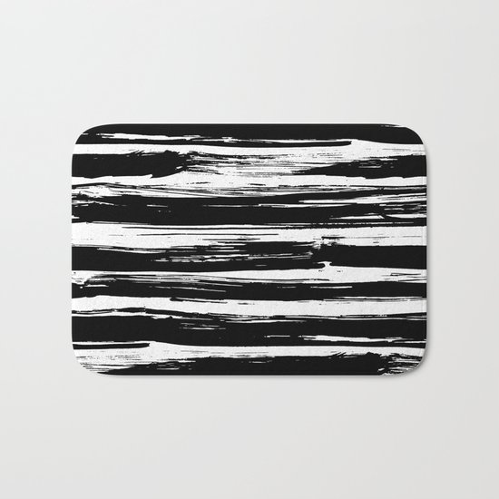 Paint Brush Stripes Black and White Bath Mat