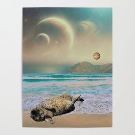 Cat on a Space Beach 2 Poster