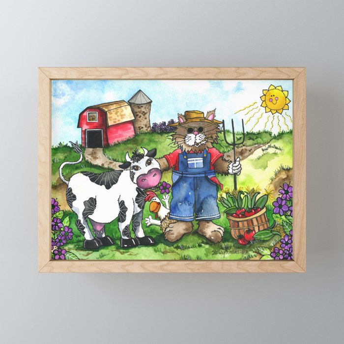 Farmer Fluffy at Harvest Time Framed Mini Art Print