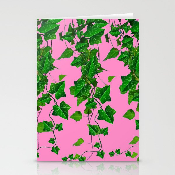 GREEN IVY HANGING LEAVES & VINES ON PINK Stationery Cards