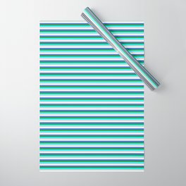 [ Thumbnail: White, Royal Blue, Forest Green, Cyan, and Light Gray Colored Striped Pattern Wrapping Paper ]