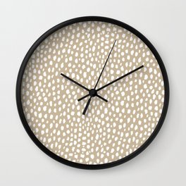 Handmade polka dot brush spots (white/tan) Wall Clock