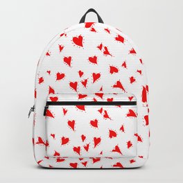 Scattered Hand-Drawn Bright Red Painted Hearts Pattern on White Backpack