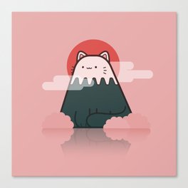 Japan Mt Fuji Cat on a pink background with clouds and a rising sun  Canvas Print