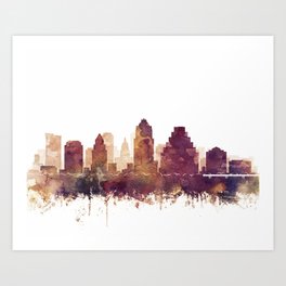 Austin Skyline Watercolor Orange Purple by Zouzounio Art Art Print