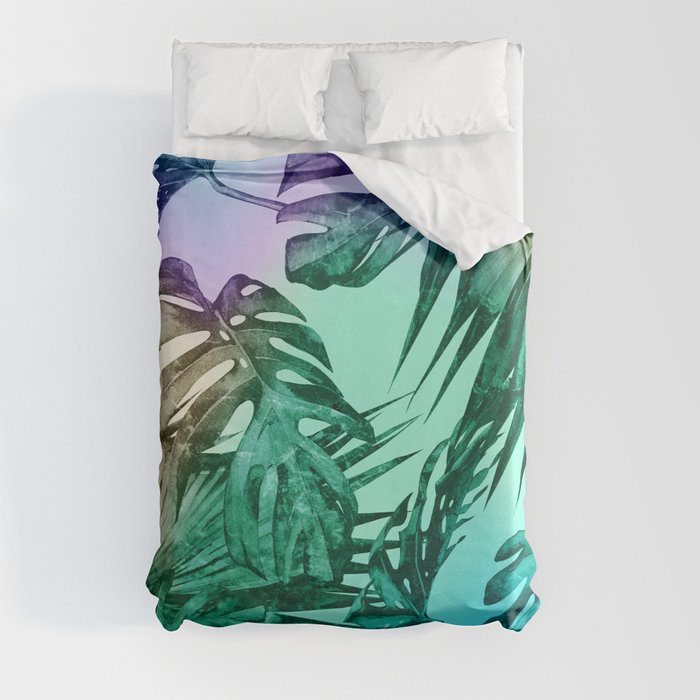 Simply Palm Leaves in Hologram Island Green Duvet Cover