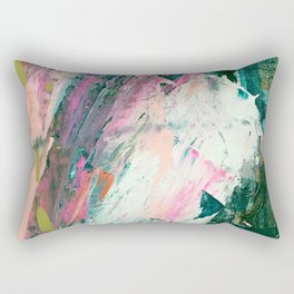 Meditate [2]: a vibrant, colorful abstract piece in bright green, teal, pink, orange, and white Rectangular Pillow