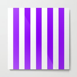 Electric violet - solid color - white vertical lines pattern Metal Print