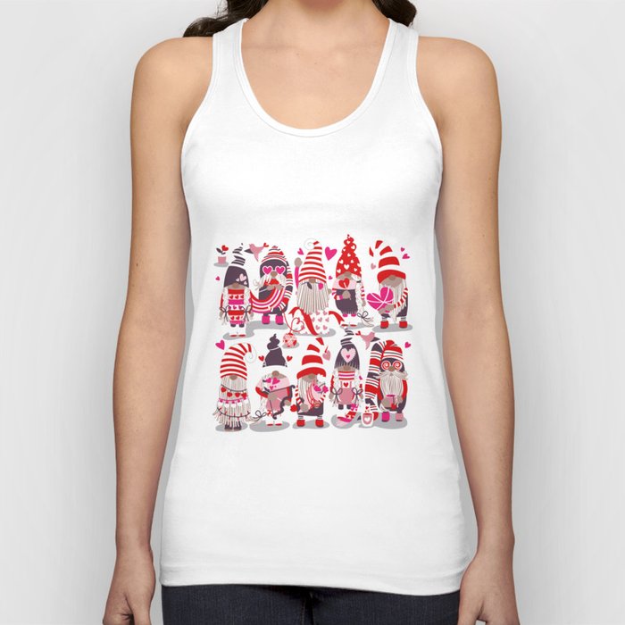 I gnome you more // grey background red and pink Valentine's Day gnomes and motifs Tank Top