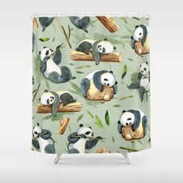 Cute panda and leaves hand drawn illustration pattern Shower Curtain