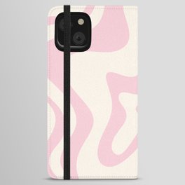 Retro Liquid Swirl Abstract Pattern Square in Baby Pink and Cream iPhone Wallet Case