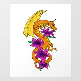 Hibiscus and Dragons Art Print