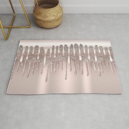 Icy Pink Rose Gold Diamond Dust Glitter Drips Rug