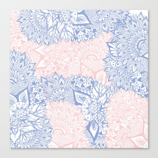 Modern pink rose quartz serenity blue mandala floral illustration Canvas Print