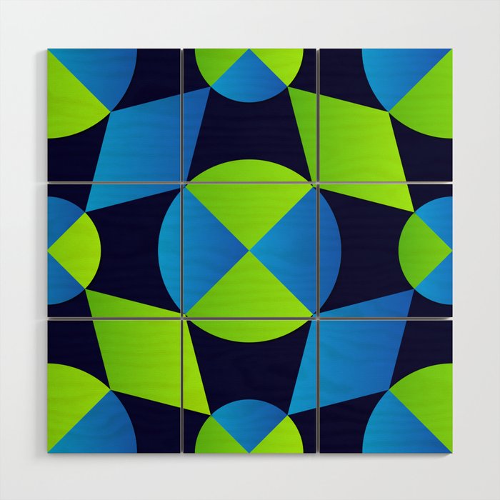 Green & Blue Color Arab Square Pattern Wood Wall Art