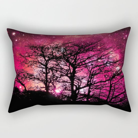 Black Trees Coral Pink Space Rectangular Pillow